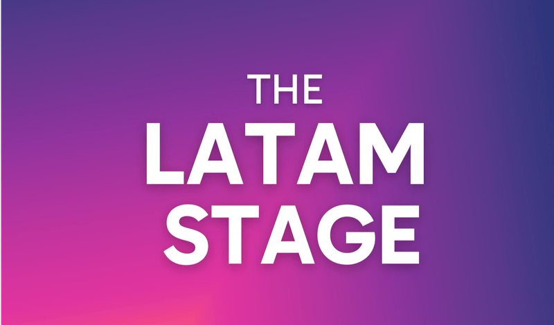 Der Text 'THE LATAM STAGE' vor einem bunten, verlaufenden Hintergrund.